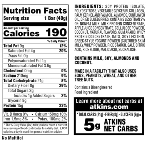 Atkins Blueberry Protein Meal Bars - Keto Friendly