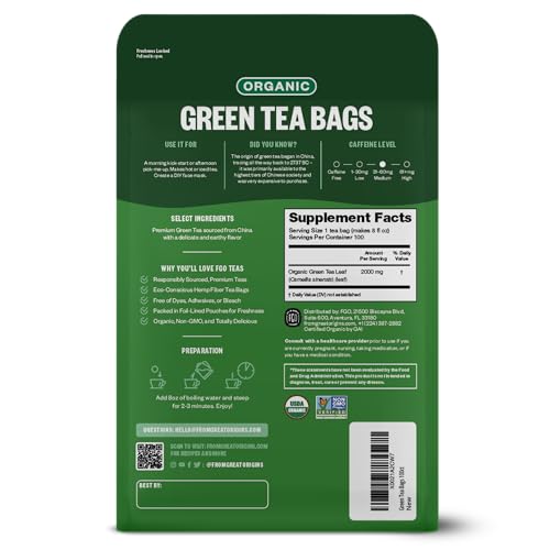 FGO Organic Green Tea Bags - 100 Count