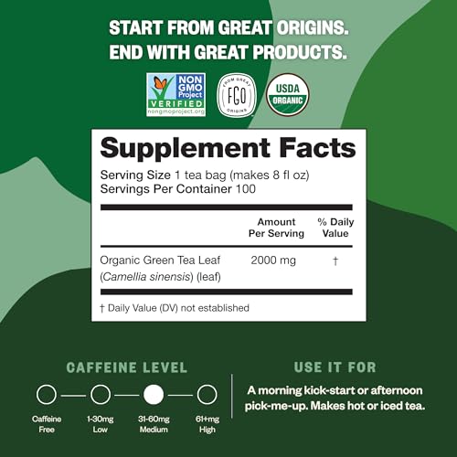 FGO Organic Green Tea Bags - 100 Count