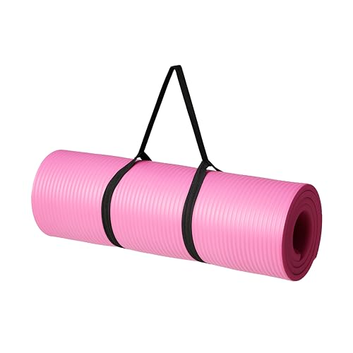 Extra Thick Pink Yoga Mat with Strap