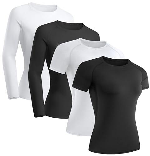 Women's Compression Workout Tops - 4 Pack Athletic Gear