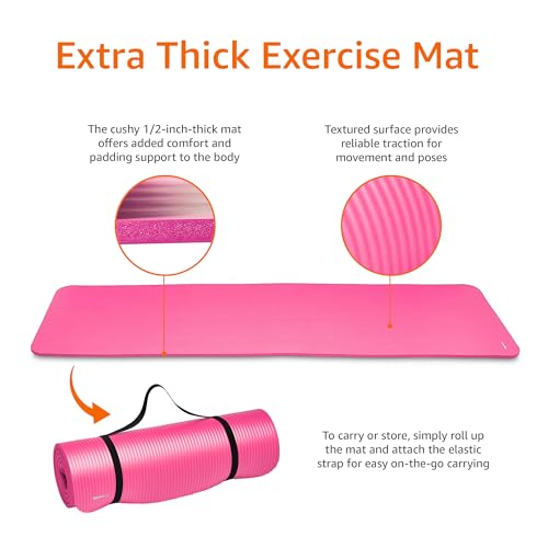 Extra Thick Pink Yoga Mat with Strap