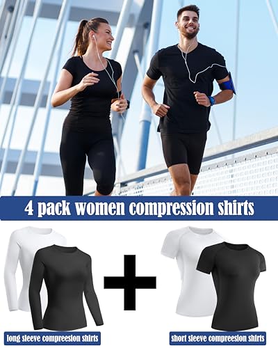 Women's Compression Workout Tops - 4 Pack Athletic Gear