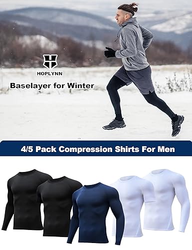 HOPLYNN 5-Pack Men's Compression Workout Shirts