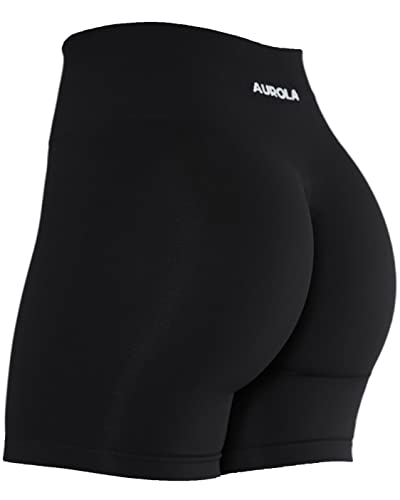 AUROLA Women's Seamless Workout Scrunch Shorts - Black