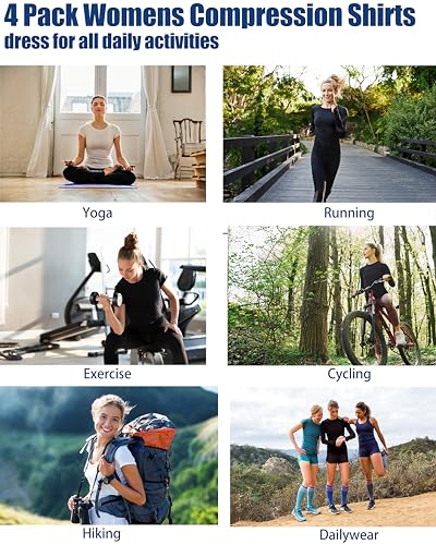 Women's Compression Workout Tops - 4 Pack Athletic Gear