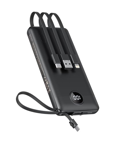 VEEKTOMX 10000mAh Portable Charger with Built-in Cables