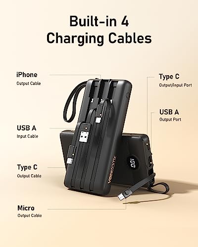 VEEKTOMX 10000mAh Portable Charger with Built-in Cables