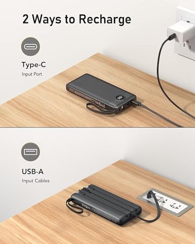 VEEKTOMX 10000mAh Portable Charger with Built-in Cables