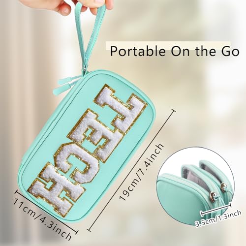 Personalized Chenille Tech Organizer Bag - Greenish Blue