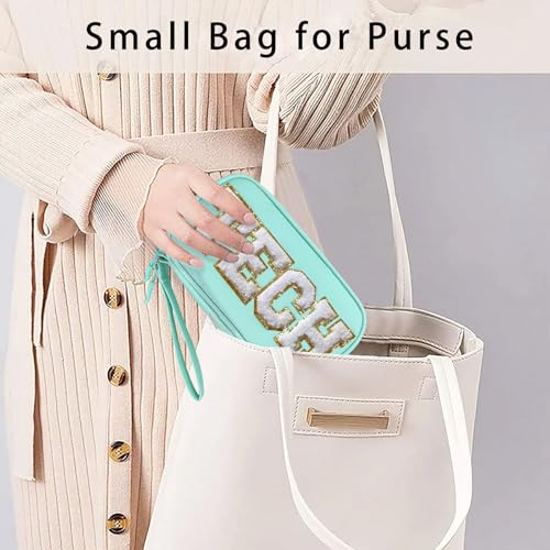 Personalized Chenille Tech Organizer Bag - Greenish Blue