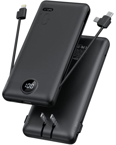 10000mAh Portable Charger with Built-in Cables