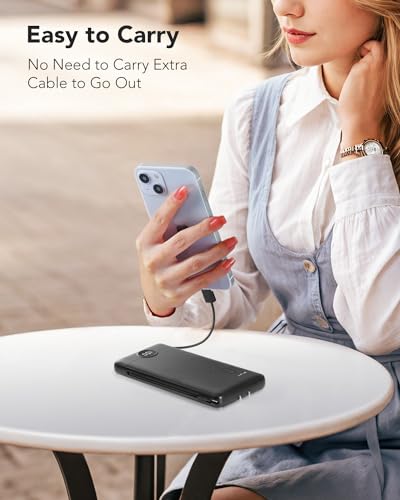 10000mAh Portable Charger with Built-in Cables