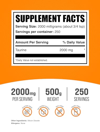 BulkSupplements Taurine Powder 2000mg - Unflavored Energy