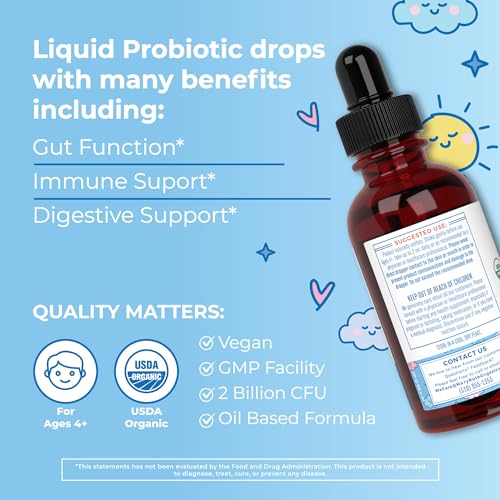 Organic Kids Probiotic Liquid Drops for Gut Health