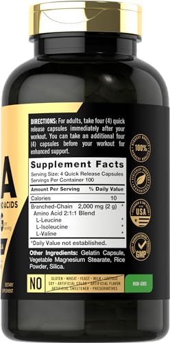 Carlyle BCAA Amino Acids 2000mg Capsules, Non-GMO