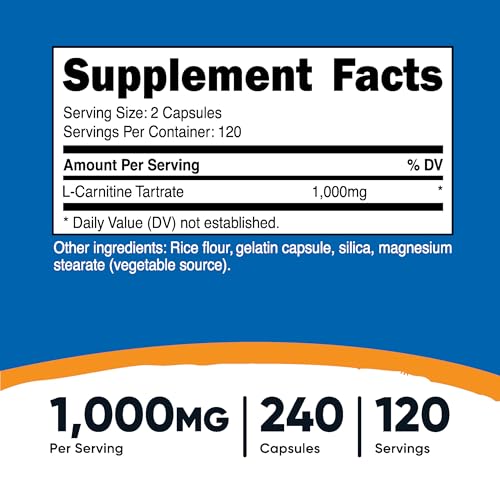 Nutricost L-Carnitine Tartrate 1,000mg, 240 Capsules
