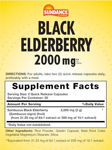 Sundance Sambucus Black Elderberry Capsules 2000mg 100ct