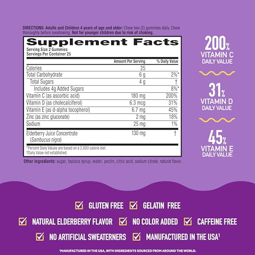 Elderberry Zinc & Vitamin C Immune Gummies 50ct