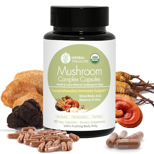 Organic 4-in-1 Mushroom Complex Supplement, 90 Caps