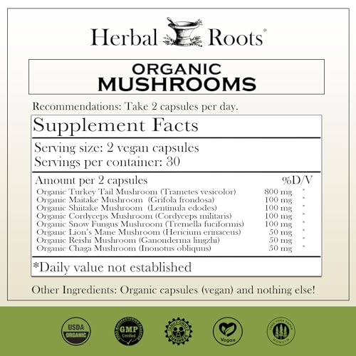 Organic Mushroom Blend Supplement Capsules - 60 Count