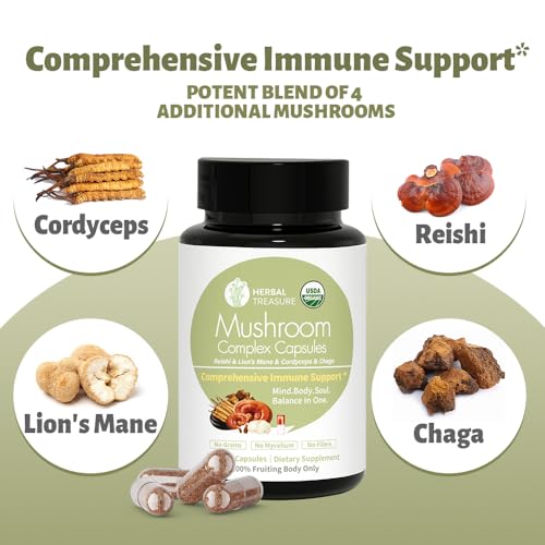 Organic 4-in-1 Mushroom Complex Supplement, 90 Caps