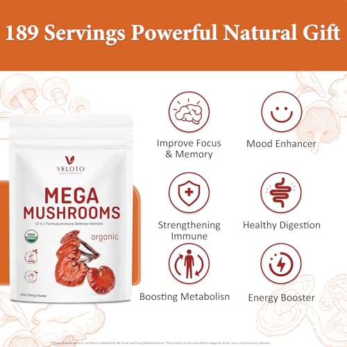Organic Mega Mushroom Powder Blend, 10 in 1