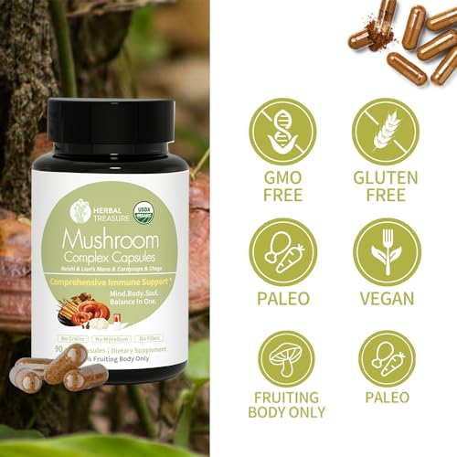 Organic 4-in-1 Mushroom Complex Supplement, 90 Caps