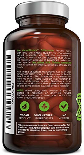 Organic Milk Thistle Capsules 1500mg for Liver Health