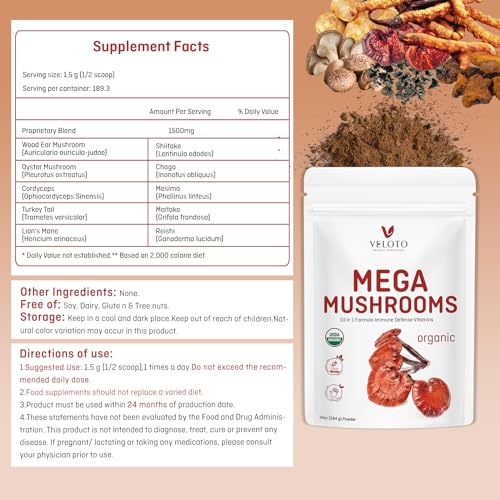 Organic Mega Mushroom Powder Blend, 10 in 1