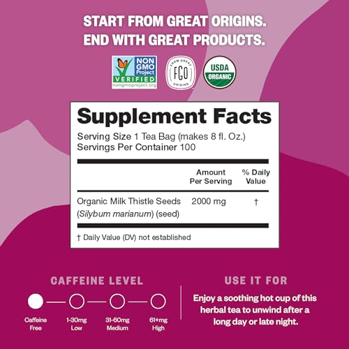 FGO Organic Milk Thistle Tea Bags - 100 Count