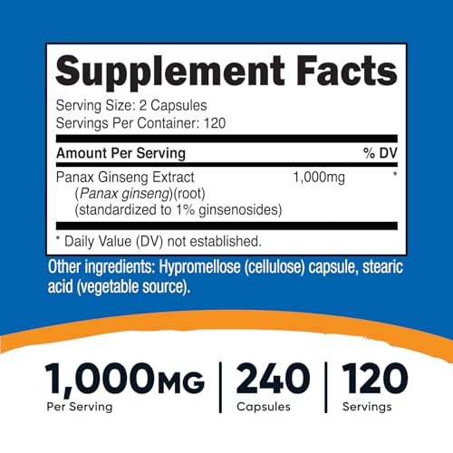 Nutricost Panax Ginseng 1000mg - 240 Capsules