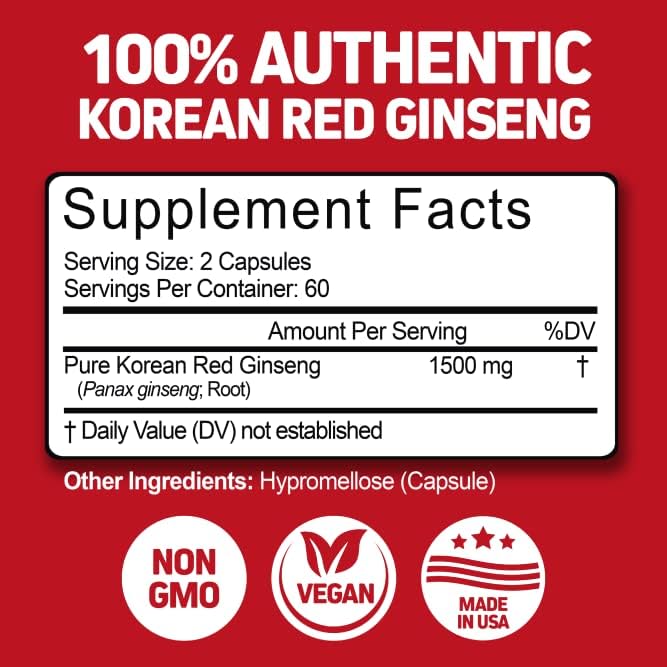 Korean Red Panax Ginseng 1500mg - Energy & Focus