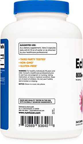 Nutricost Echinacea 800mg - 240 Vegetarian Capsules