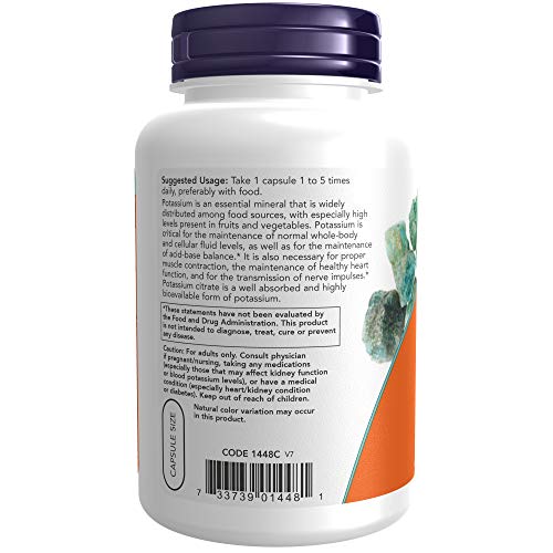 NOW Potassium Citrate 99 mg - Electrolyte Support 180 Veg Caps