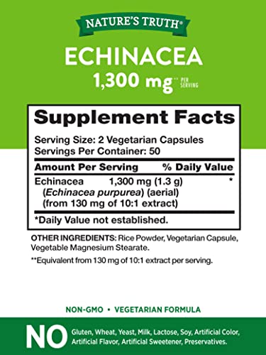 Echinacea Extract Capsules 1300mg - 100 Count