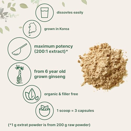 Organic Korean Ginseng Root Powder, 200:1 Strength