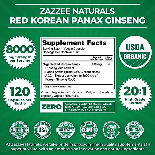 Organic Red Korean Ginseng 20:1 Extract Capsules