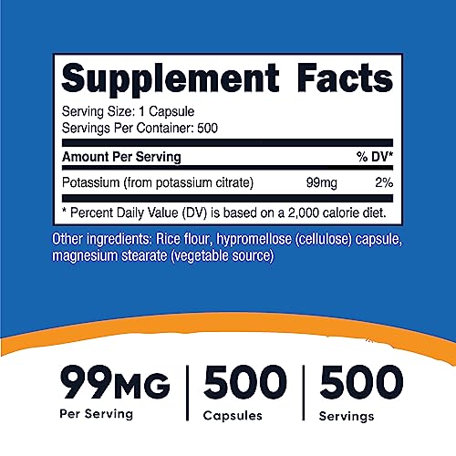 Potassium Citrate 99mg - 500 Capsules by Nutricost