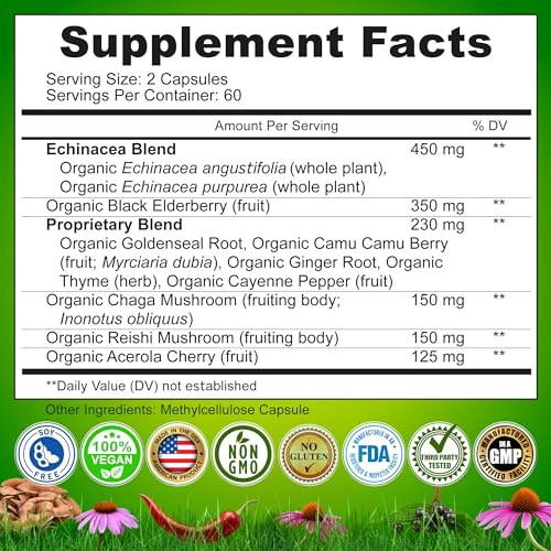 Echinacea Goldenseal Immune Support Capsules - 1455mg