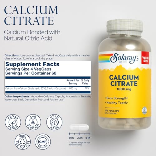 Solaray Calcium Citrate 1000mg VegCaps for Bone Health