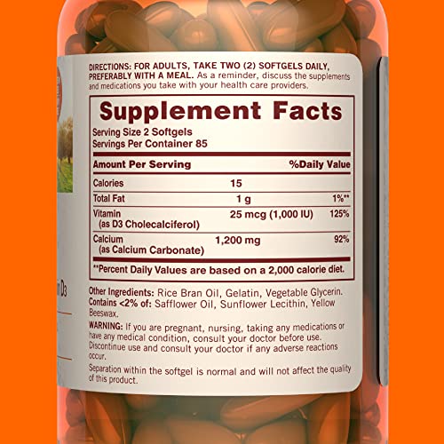 Sundown Calcium 1200 mg + Vitamin D3 Softgels