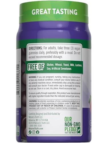 Nature's Truth Vegan Iron Gummies with Zinc, 60 Count