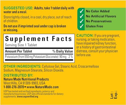 Nature Made Potassium Gluconate 550mg - 100 Tablets