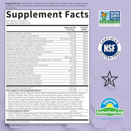 Garden of Life Raw Prenatal Multivitamins - 180 Capsules