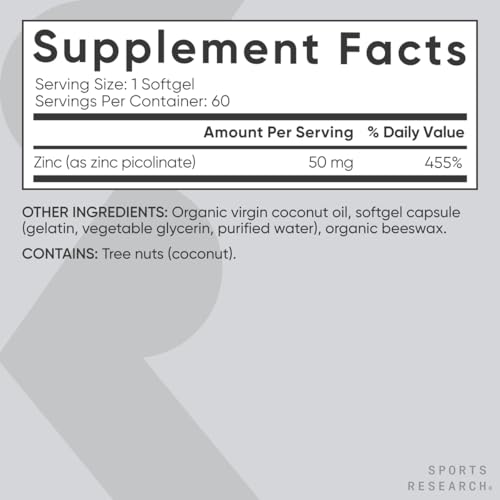 Zinc Picolinate 50mg with Organic Coconut Oil