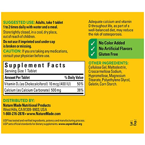Nature Made Calcium 500mg with Vitamin D3, 130 Tablets