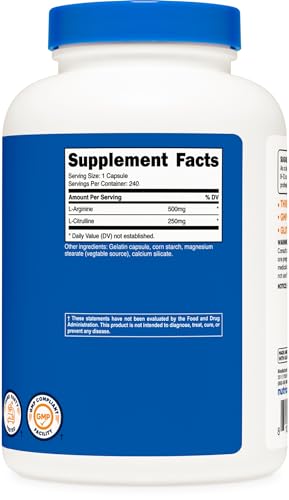 L-Arginine & L-Citrulline Complex 750mg, 240 Capsules