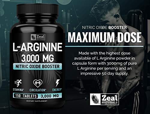 Zeal Naturals L-Arginine 3000mg Nitric Oxide Booster