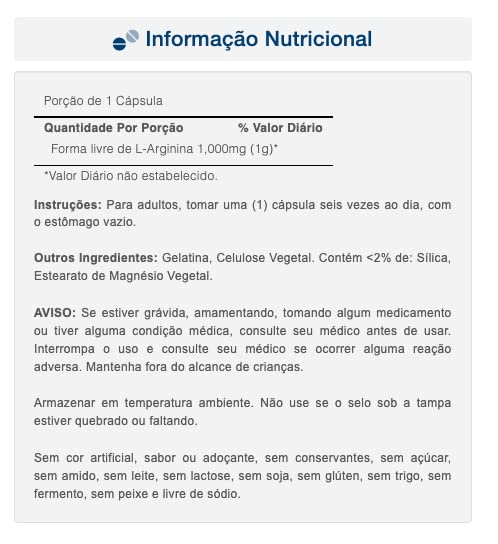 Puritan's Pride L-Arginine 1000mg Capsules, 100 Count